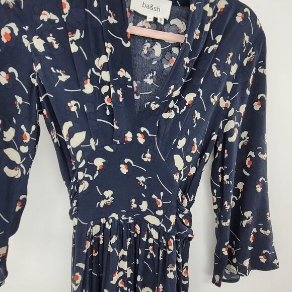 Ba&Sh silia tie waist midi dress marine handkerchief hem - Picture 14 of 16